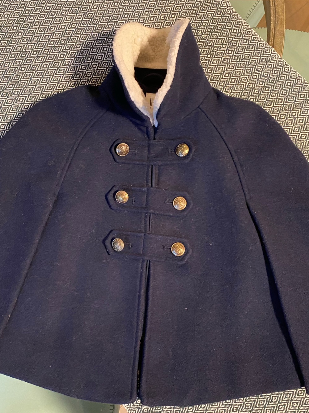 GAP Navy Double-Breasted Cape coat jacket with Sherpa Collar